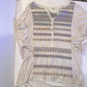 Tiny brand BOHO embroidery front & back detail half button roll sleeve size XS